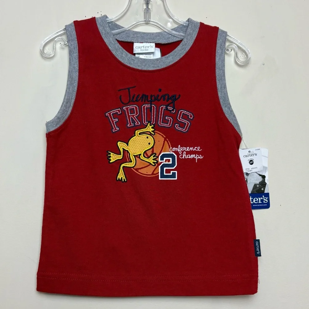 Vtg 90s Carter’s Tank Top 18-24 Month‎ Toddler Shirt Frogs Basketball NWT